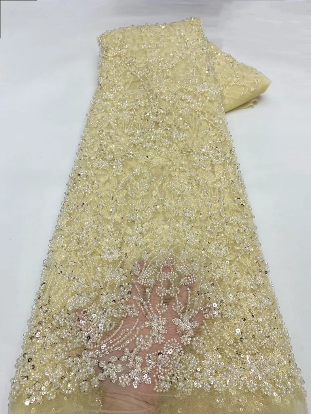 2026 Luxury French African Handmade Embroidery Crystal Stone Beads Lace High Quality Nigerian Sequin Lace Fabric For Wedding