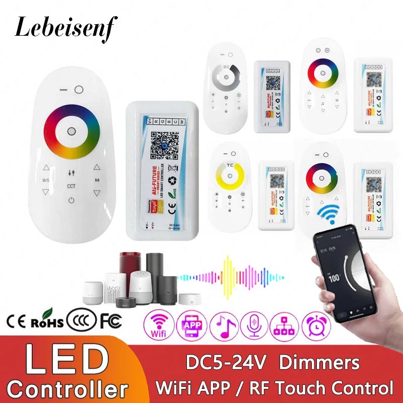 RGBW RGB CCT DIM LED Smart Tuya Dimmer RF Touch Remote DC 5-24V AI Voice Control Music Timing Mode WiFi Light Strip Controller