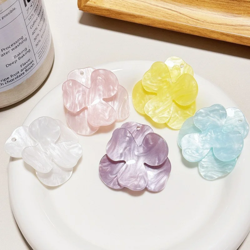 Min order 20pcs/lot 42mm color print cartoon flowers shape acrylic beads diy jewelry garment pendant accessory