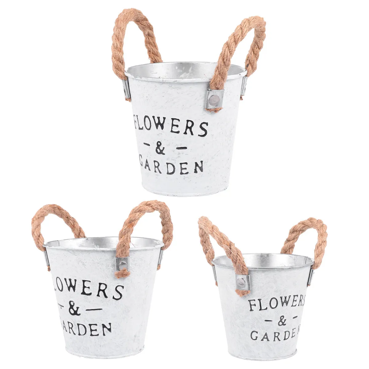 3Pcs Retro Iron Sheet Flower Pot Creative Bucket Shape Flower Storage Container for Home Garden Office Decoration