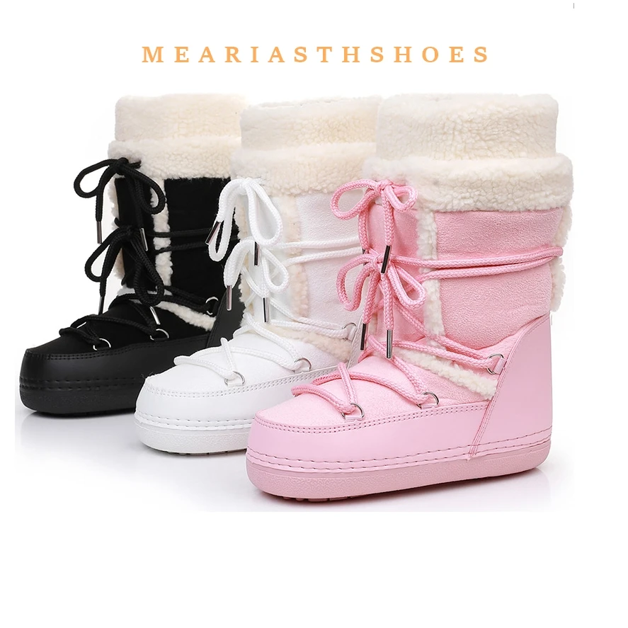 

Comfortable Mid-Calf Fleece suede Lined Snow Boots Women's Waterproof Cotton Shoes Warm Cozy Winter Boots Slip Resistant Booties
