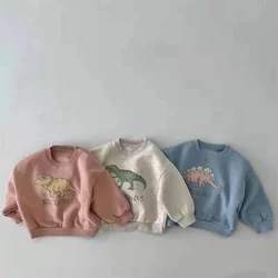 Autumn Spring Kids Baby Boys Girls Hoodies Cool Dinosaur Plus Fleece Children Pullover Comfortable Sweatshirt