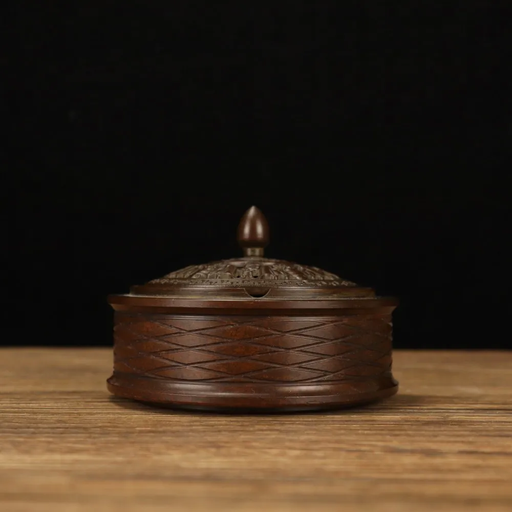 

Su Gong rhombus fishing net pattern cover incense burner household indoor pan tea ceremony bronze statue animal sculpture