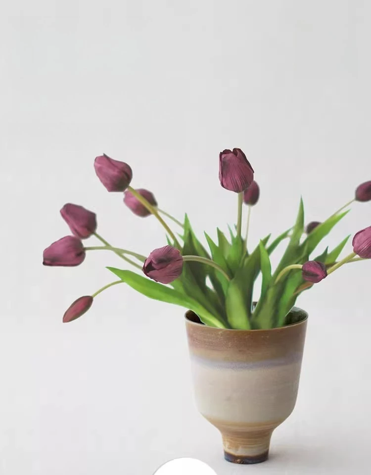 

Colored cup-shaped glass vase, design desktop decoration ornament, large-diameter living room flower arrangement