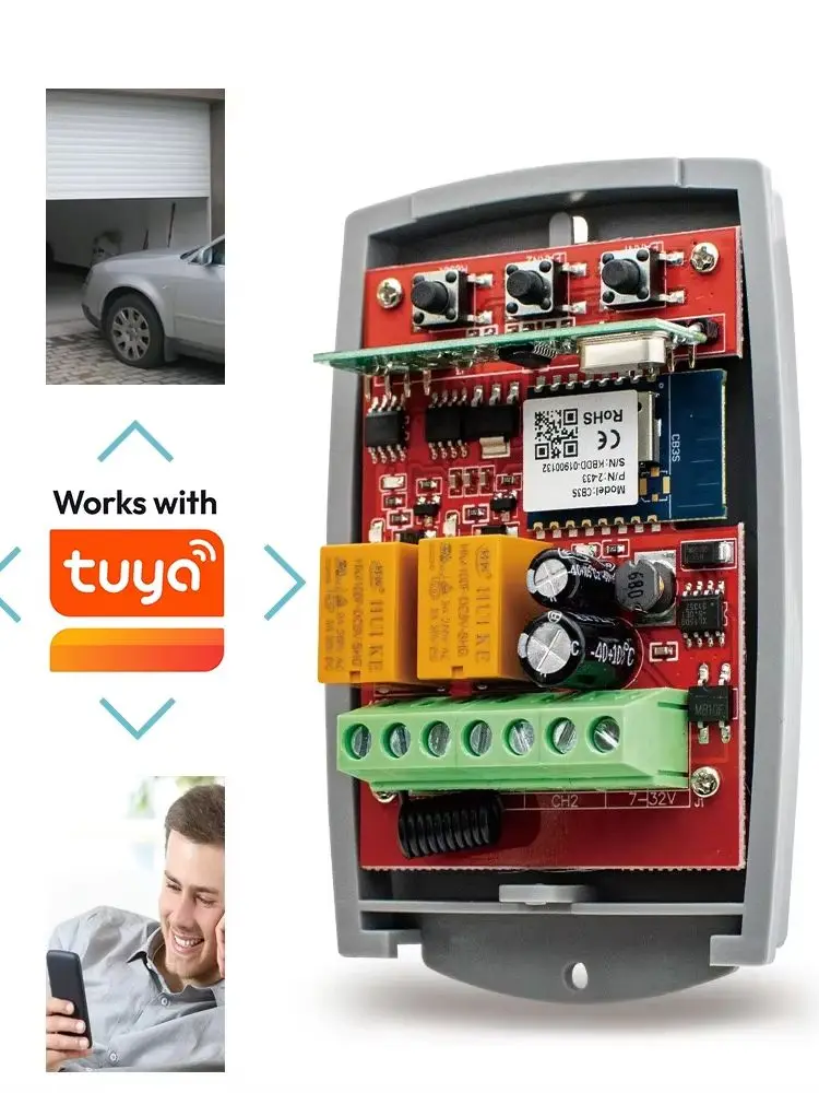 Tuya Wifi Uniwersalny pilot garażowy sterowania 433MHz odbiornik 12V-24V 2CH dla 433.92MHz pilot do drzwi garażowych brama sterowania przełącznik nadajnika — zdjęcie produktu 7