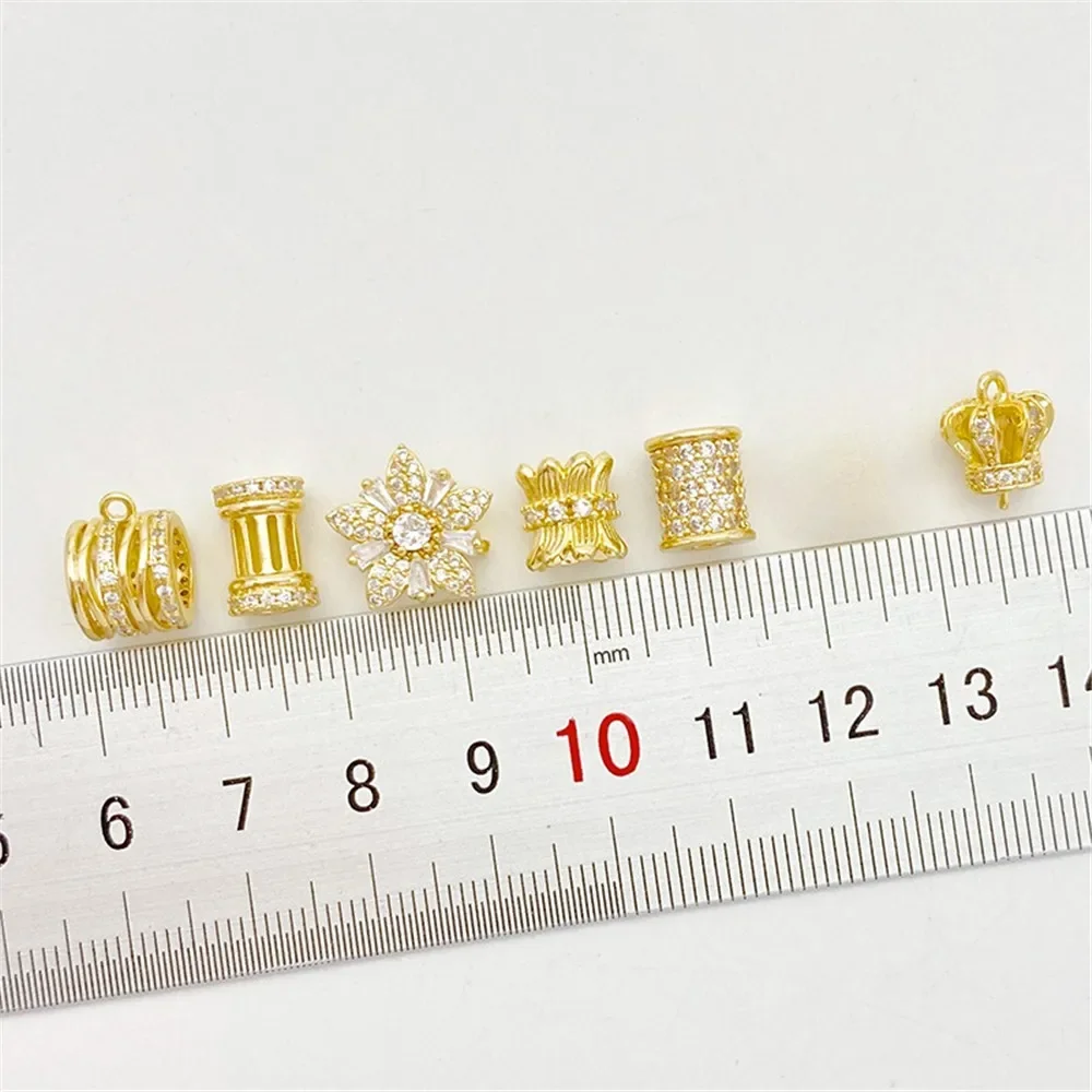 

14K Gold Inlaid Zirconium Flower Love Double Row Partition Bucket Bead Handmade DIY String Bracelet Jewelry Material Accessories