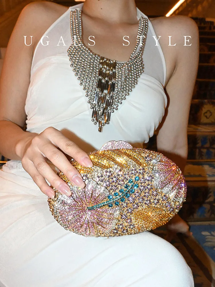 

Gold Metal Flower Diamond Evening Bag Women Crystal Wedding Purse Party Handbags Lady Rhinestone Prom Formal Clutches Minaudiere