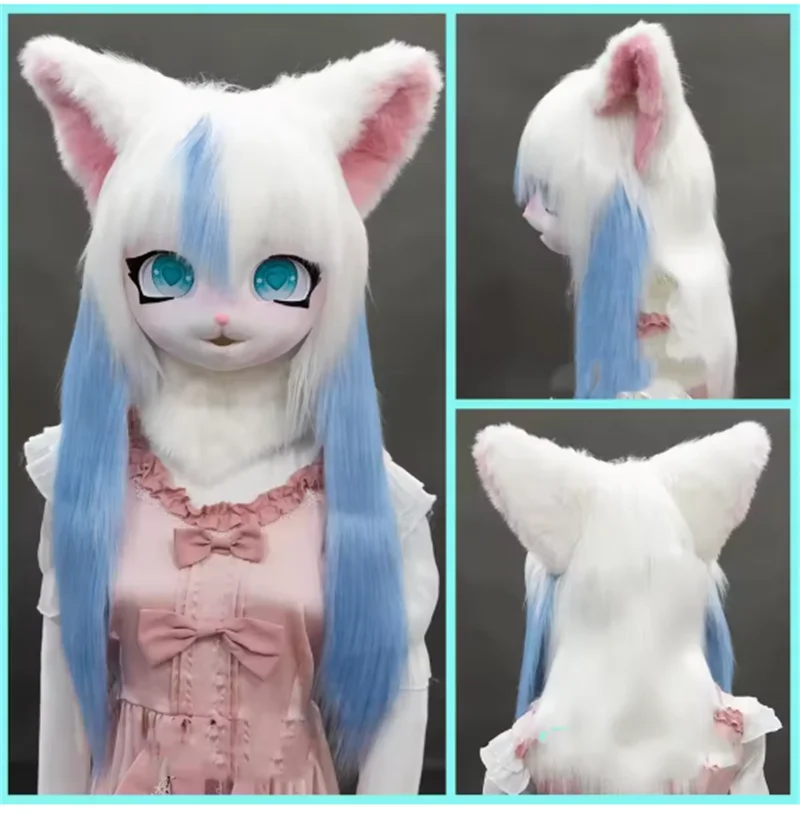 Neue 11 Farben Neue Pelzigen Fursuit Kopf Maske Plüsch Tier Katze Fuchs Maske Lolita Kig Beast Kopf Kostüm Requisiten für Halloween Cosplay