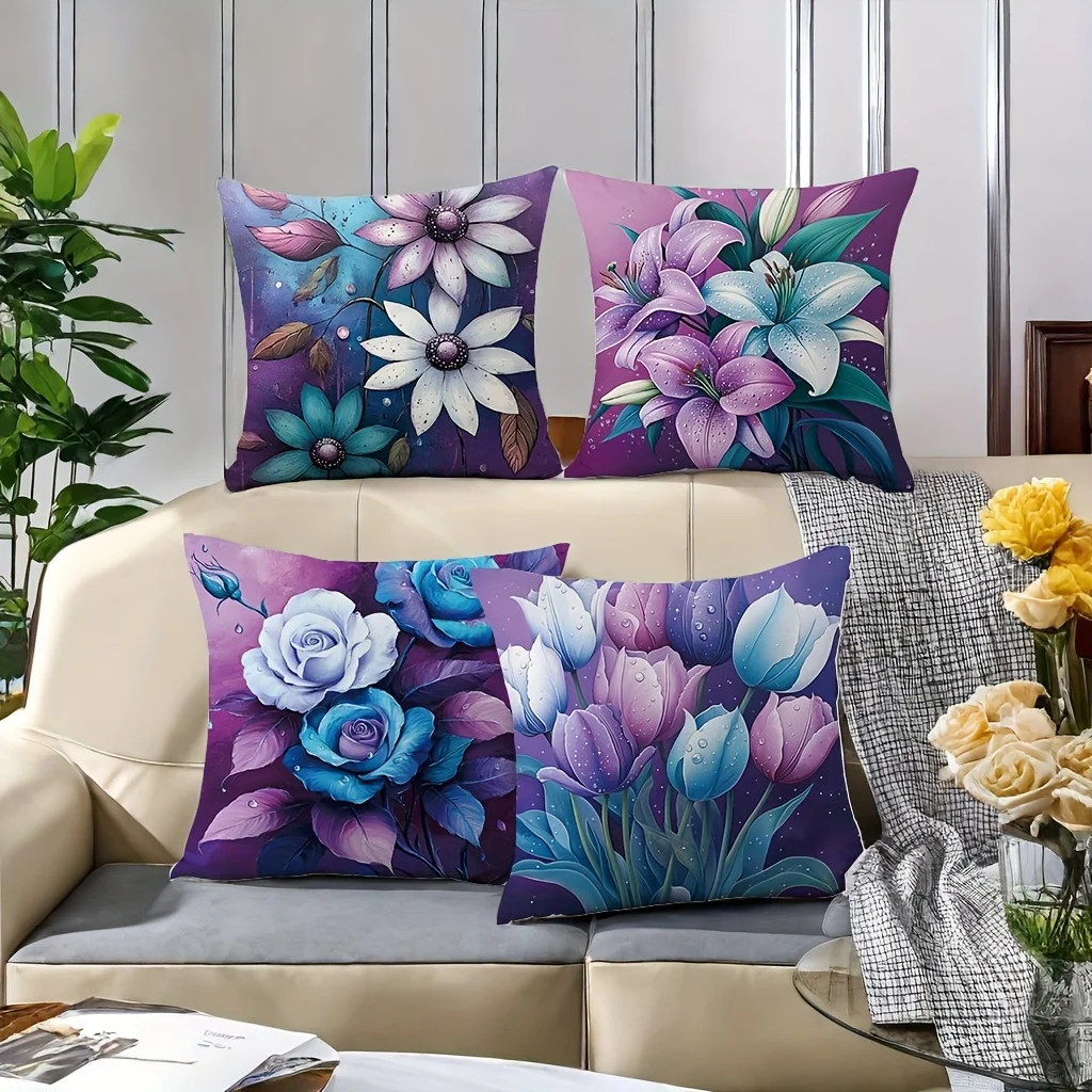 Luxury Botanical Floral Pillowcase Cushion Cover Watercolor Lilies Roses Print Art Home Decor for Elegant Bedroom Design