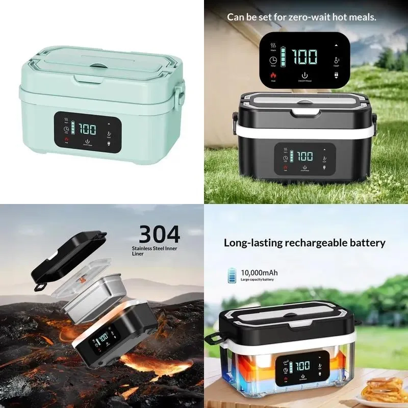 Self-heating waterless rechargeable stainless steel lunch box thermal insulation removable inner tank timing function
