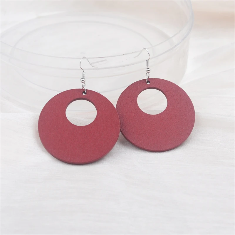 New Wooden Round Pendants Women\'s Dangle Earrings Rose Green Black Geometric Statement Female Hanging Earrings 2025 new in