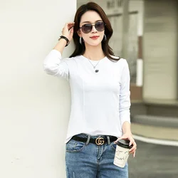 New Spring and Autumn  Ladies Long-sleeved T-shirt Bottoming Shirt Big Yards Women's Stretchy Inner Women's T-shirt Tops