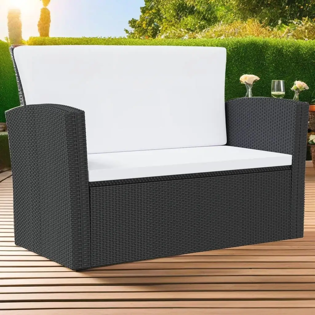 8-Piece Black Poly Rattan Patio Lounge Set with Cushions - Stylish Outdoor Furniture