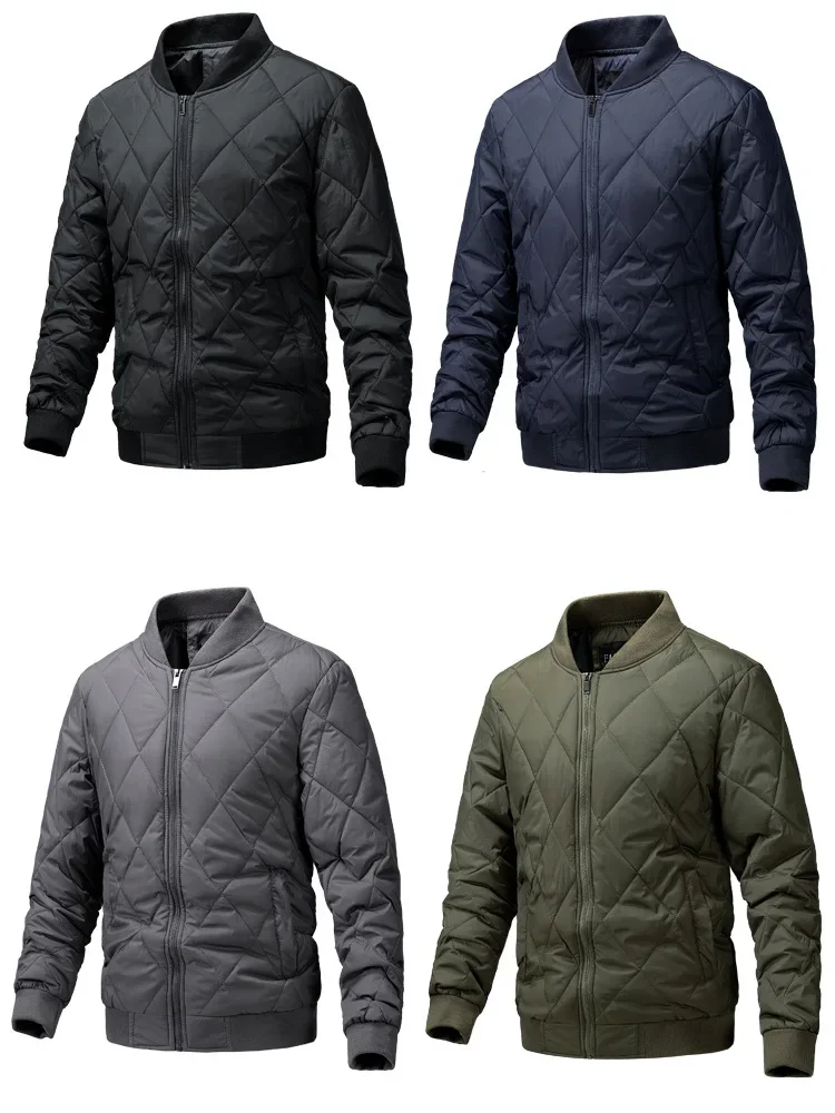 Parka à manches longues pour hommes, col montant, poches solides, cardigan à fermeture éclair, épissé, automne, décontracté, basiques, 2024