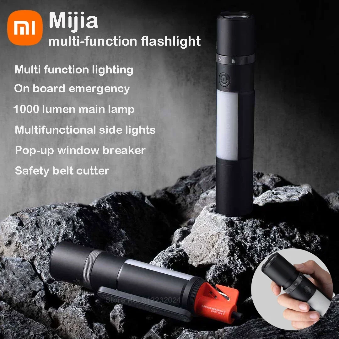 Xiaomi Mijia Multifunctional Flashlight 1000 Lumen Strobe/SOS/Warning 3100mAh Battery Window Breaker Seat Belt Cutter MJSDT001QW