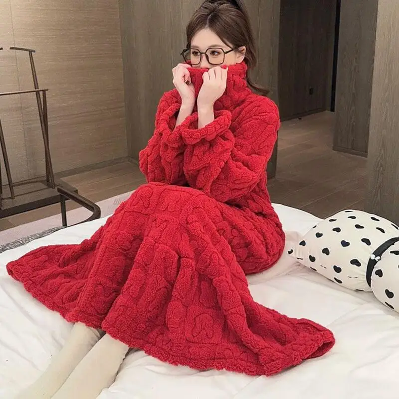 

Girls Coral Velvet Pajamas Dress Princess Long Sleeved Sleepwear Bathrobe Keep Warm Leisure Wear Autumn/winter Home Clothes New