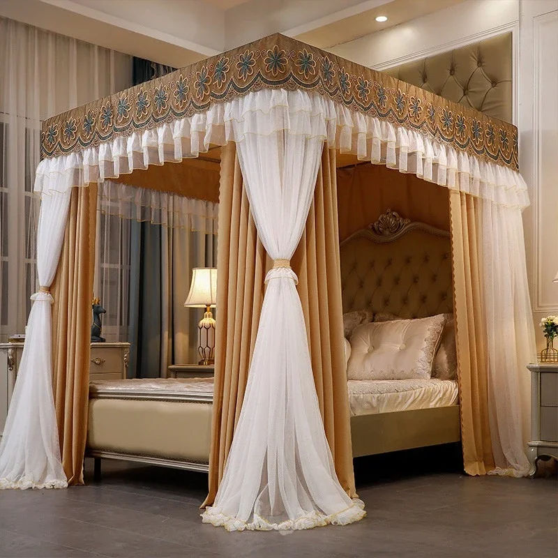 Bed mantle, floor-to-ceiling mosquito net, bed curtain, embroidered lace, household, dust-proof, with top cloth, European style