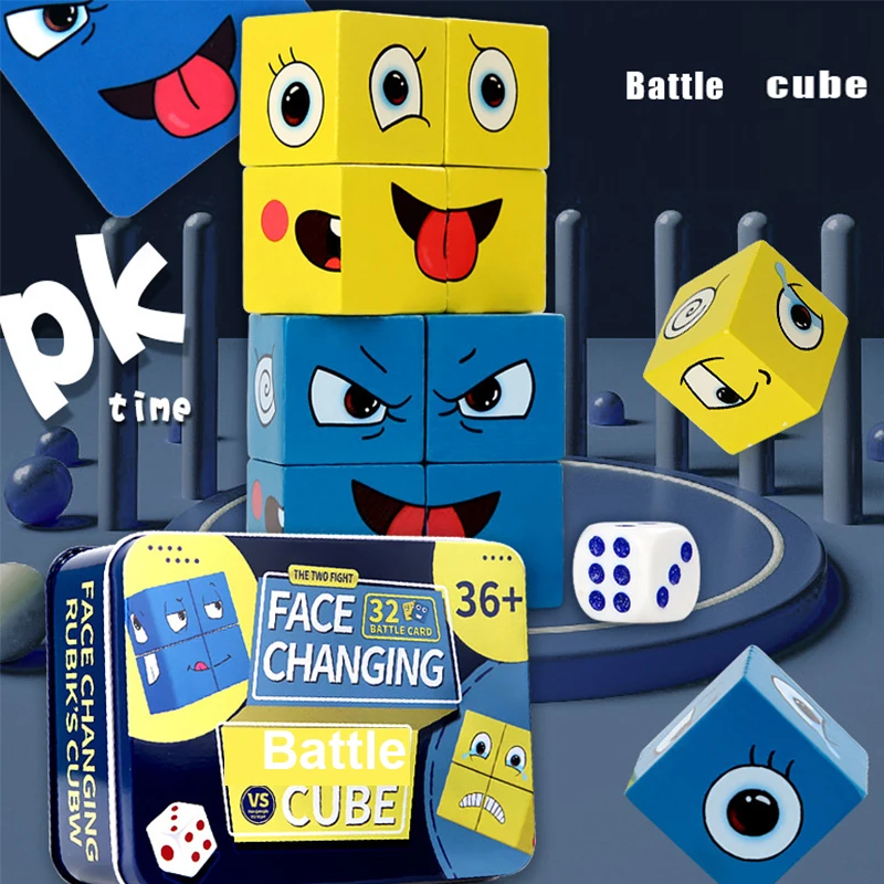 

Cartoon Cube Face Changing Building Blocks Board Game Wooden Puzzle Montessori Toy Anxiety Stress Relief Toys For Children Gifts