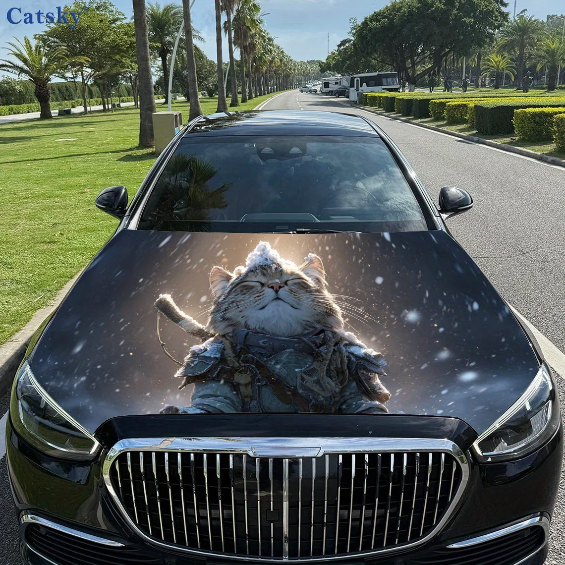 

Snow Cat Warrior Print,car Hood Stickers,PVC Waterproof Self Adhesive Car Hood Sticker,car Hood Decoration Protection Stickers,