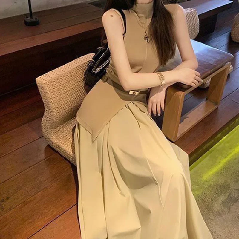 Pop Two-piece Women's Summer New Temperament Design Sense Irregular Waist Fashion Temperament Joker Elastic Waist Skirt