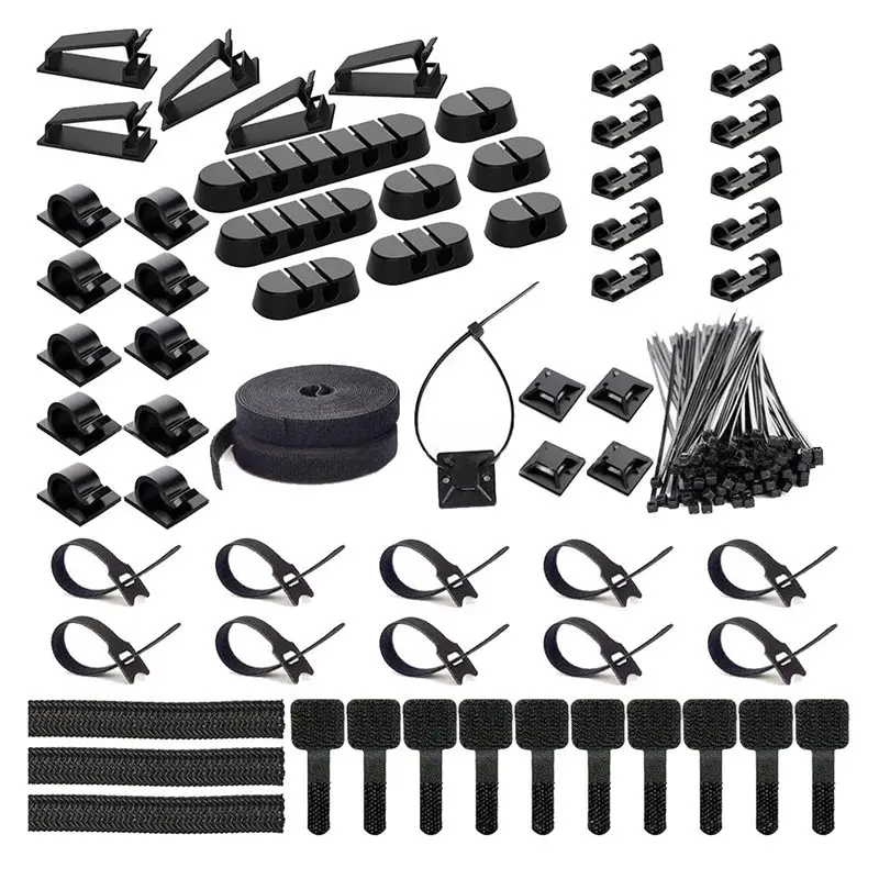 AB41-163PCS Cable Management Kit Silicone Cord Organizer Cable Clips Straps Cable Sleeve Wire Tidy Accessories