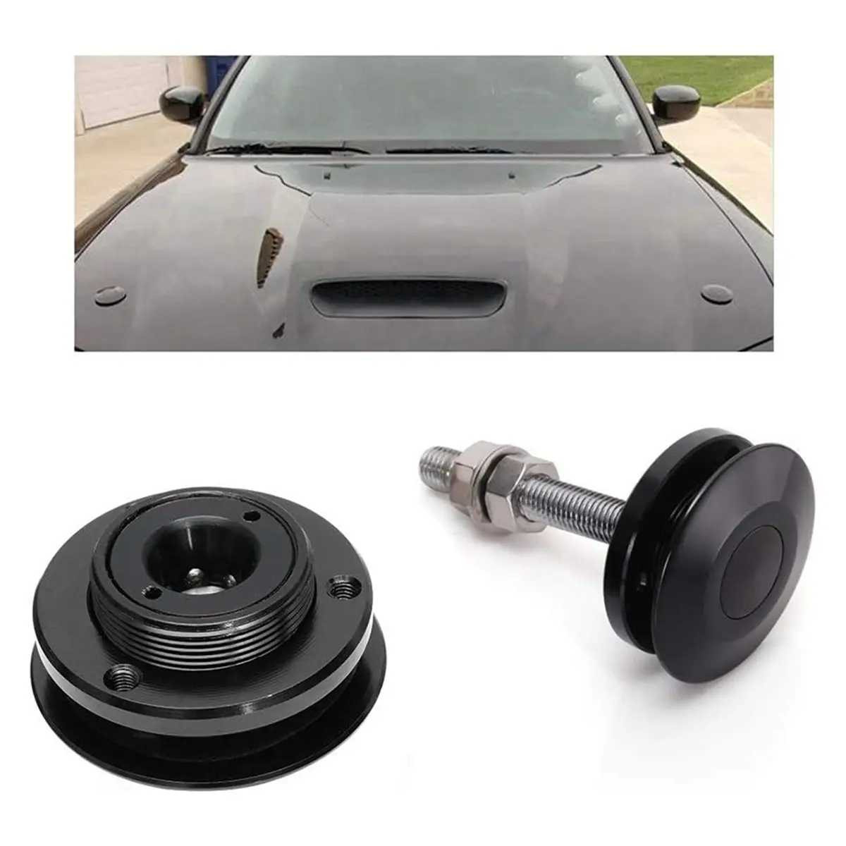 #24M 2 Pack Quick Release Latches Universal for Auto Car,push button quick release kit,(Black)