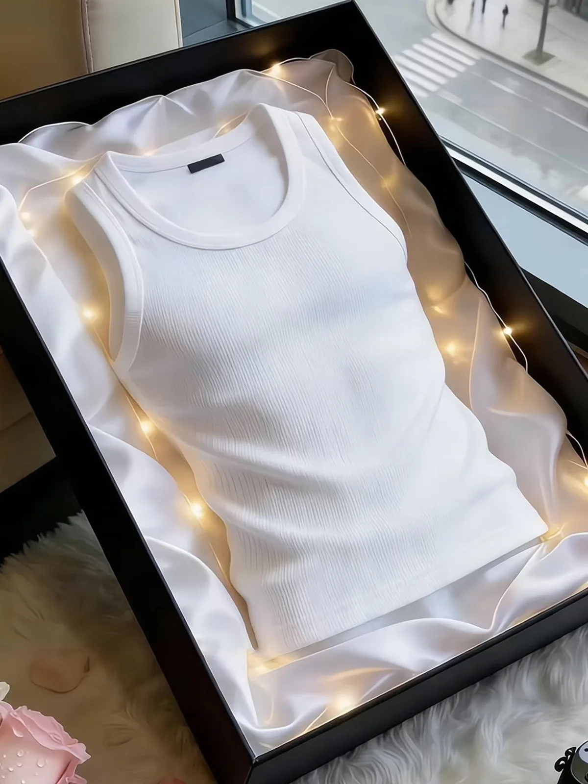 White Ice Silk Ribbed Vest Men's Slim Fit Muscle Fitness Quick Dry Breathable Sports Sleeveless Shoulder Pad Tank Top