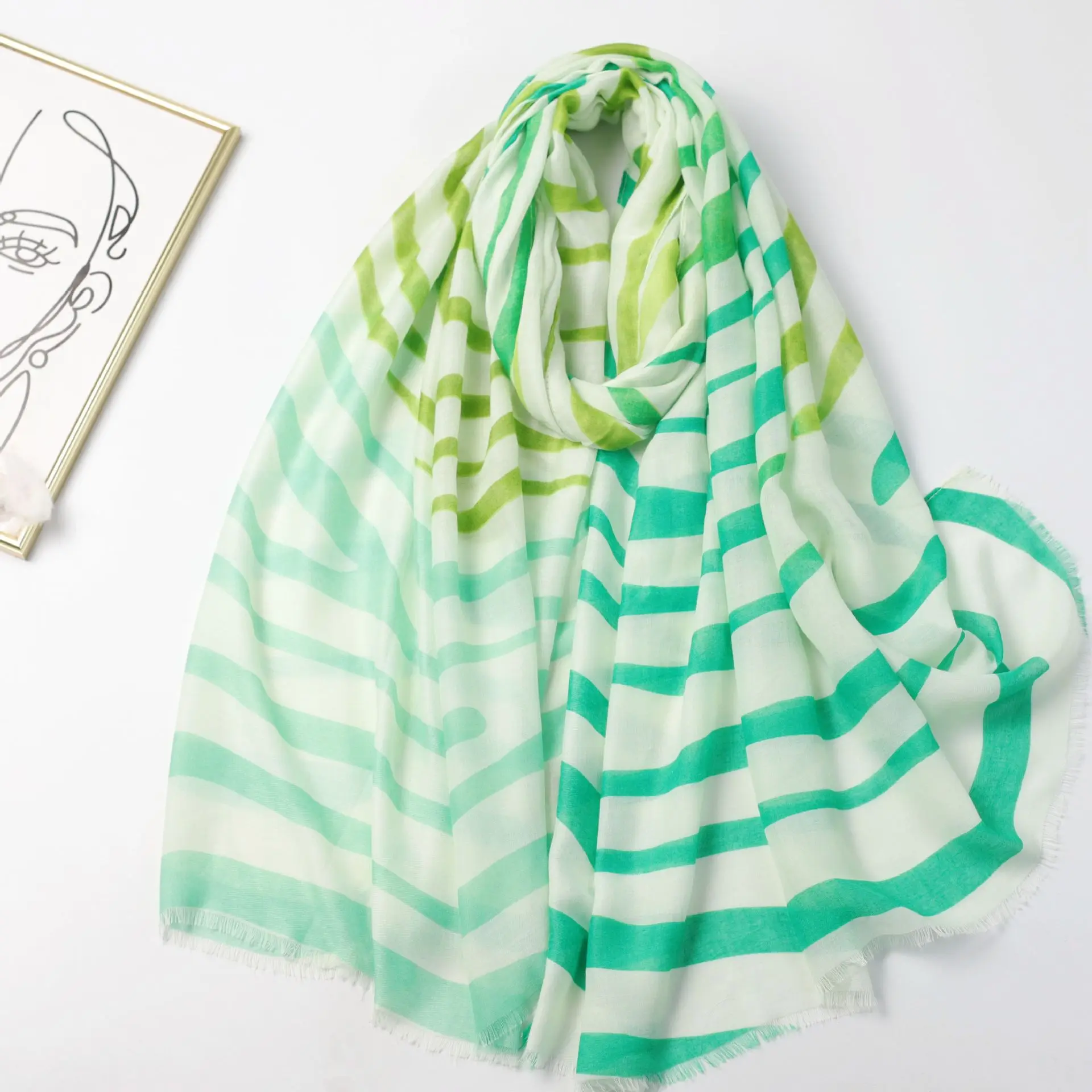 2024 Spring Cotton Stripe Print Women Scarf Shawls Beautiful Head Scarves Hijab Wrap 6 Color