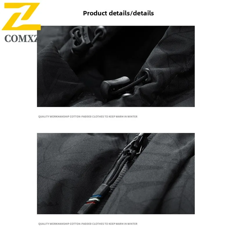 Comxz maple leaf acolchoado masculino grosso camuflagem com capuz blusão impermeável à prova de vento acolchoado juventude esporte ao ar livre casaco acolchoado 2025