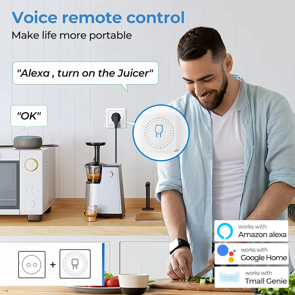 Tuya Mini WiFi Relay Smart Switch 16A 2-way Control Supports Alice, Alexa, Google Home Smart Life Applications