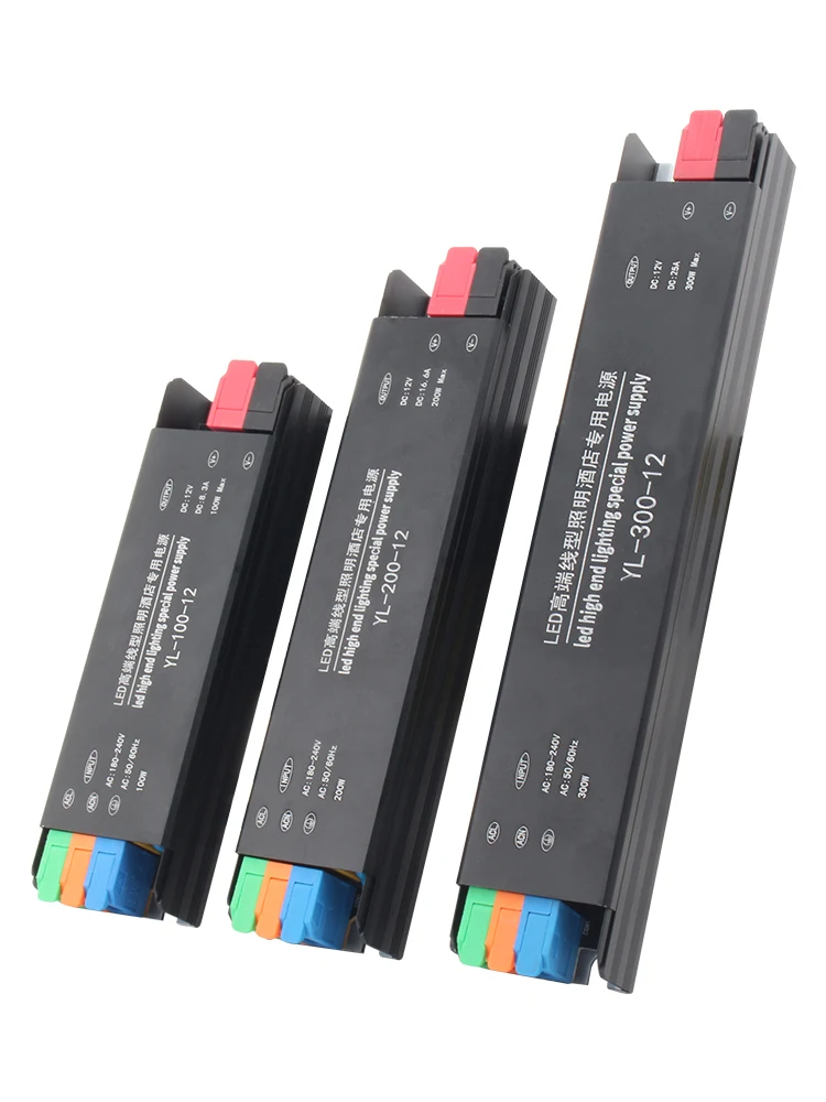 Ultra-thin linear LED strip dedicated transformer 220V to 12V/24V switch power supply 100-400W clip-on for indoor use