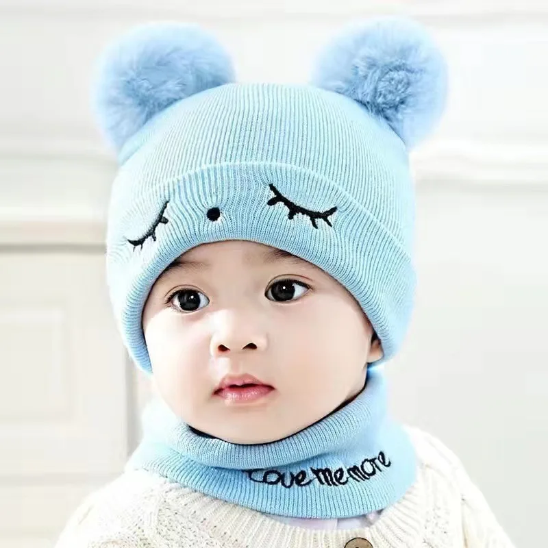 Baby Hat Autumn and Winter Baby Thickened Warm Knitted Cap Solid Colour Baby Knitted Fleece Cap Children\'s Hats