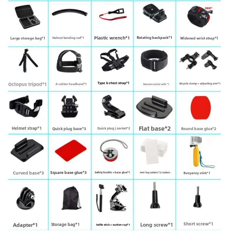 Conjunto de acessórios para câmera de esportes radicais Gopro 50 em 1 Xiaoyi Mountain Dog DJI Osmo Combinação de conjunto de 50 peças