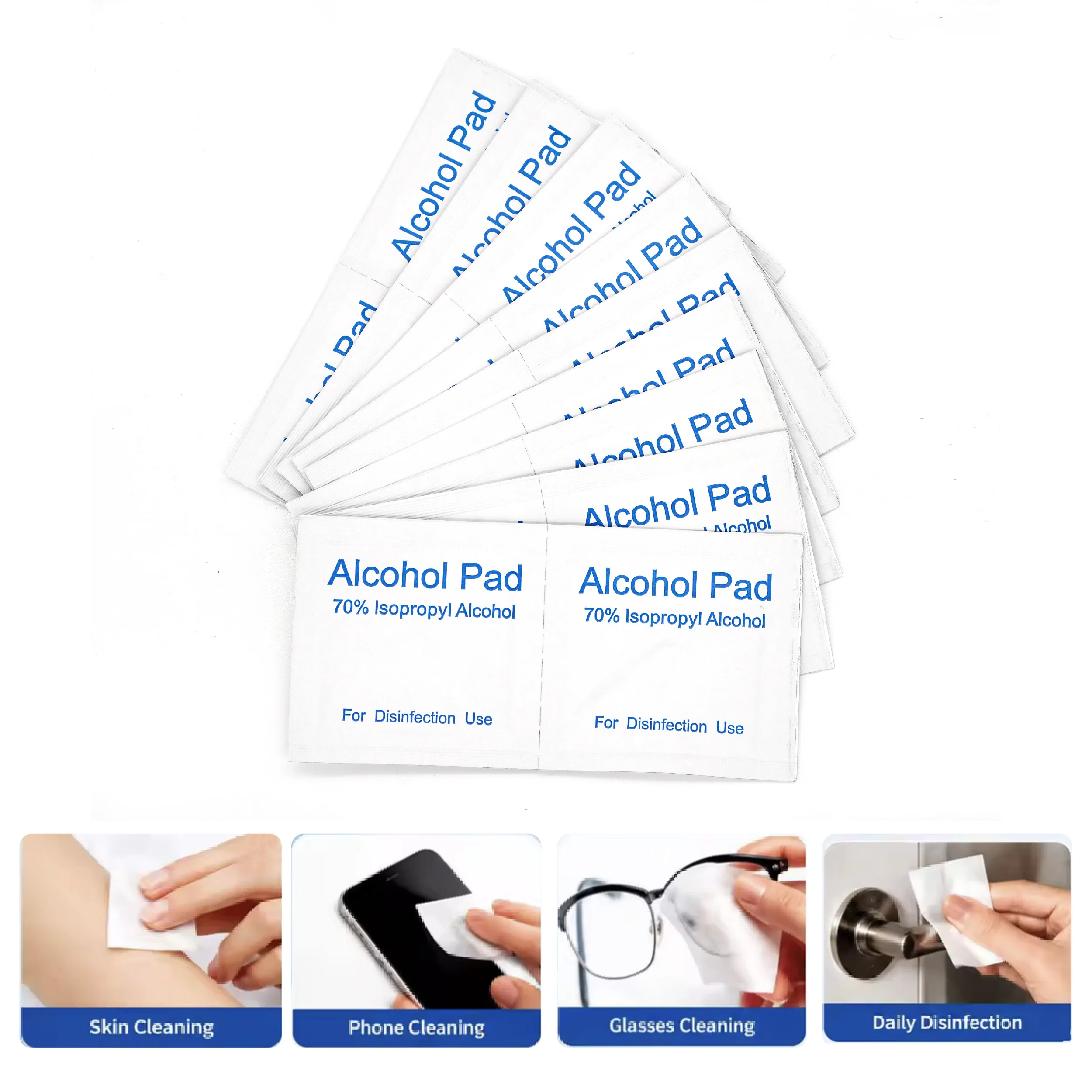 100pcs 3x6cm Portable Isopropyl Prep Pads Disinfectant Swabs Wipes 70% Isopropyl Alcohol Content for Antiseptic Skin Cleaning