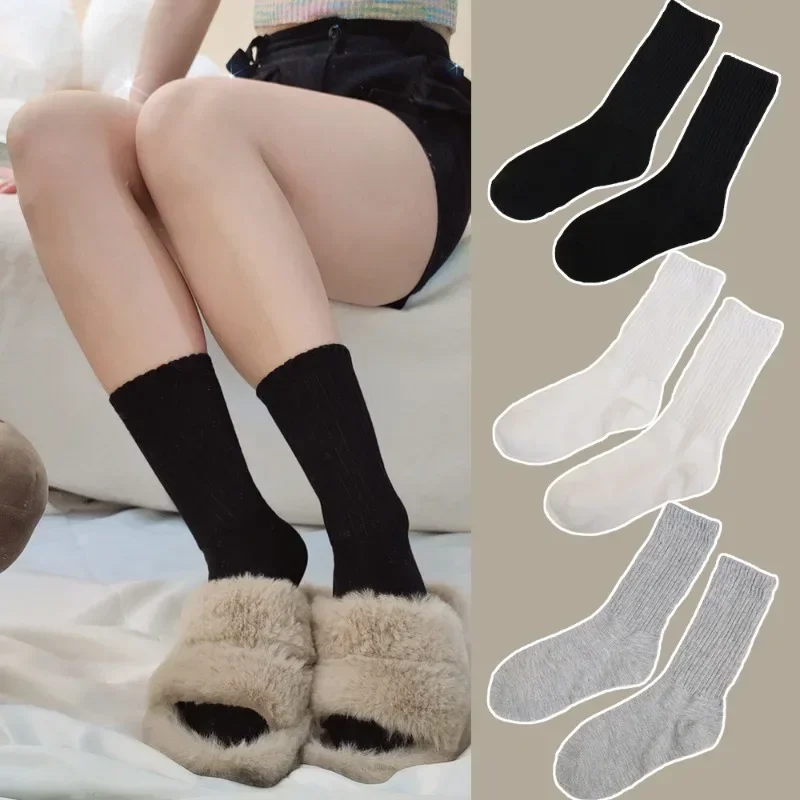 1/2Pairs Lolita Long Socks Women Solid Color Knitted Warm Middle Tube White Warmer Ladies Autumn Winter Crochet Sox Boot Cuffs