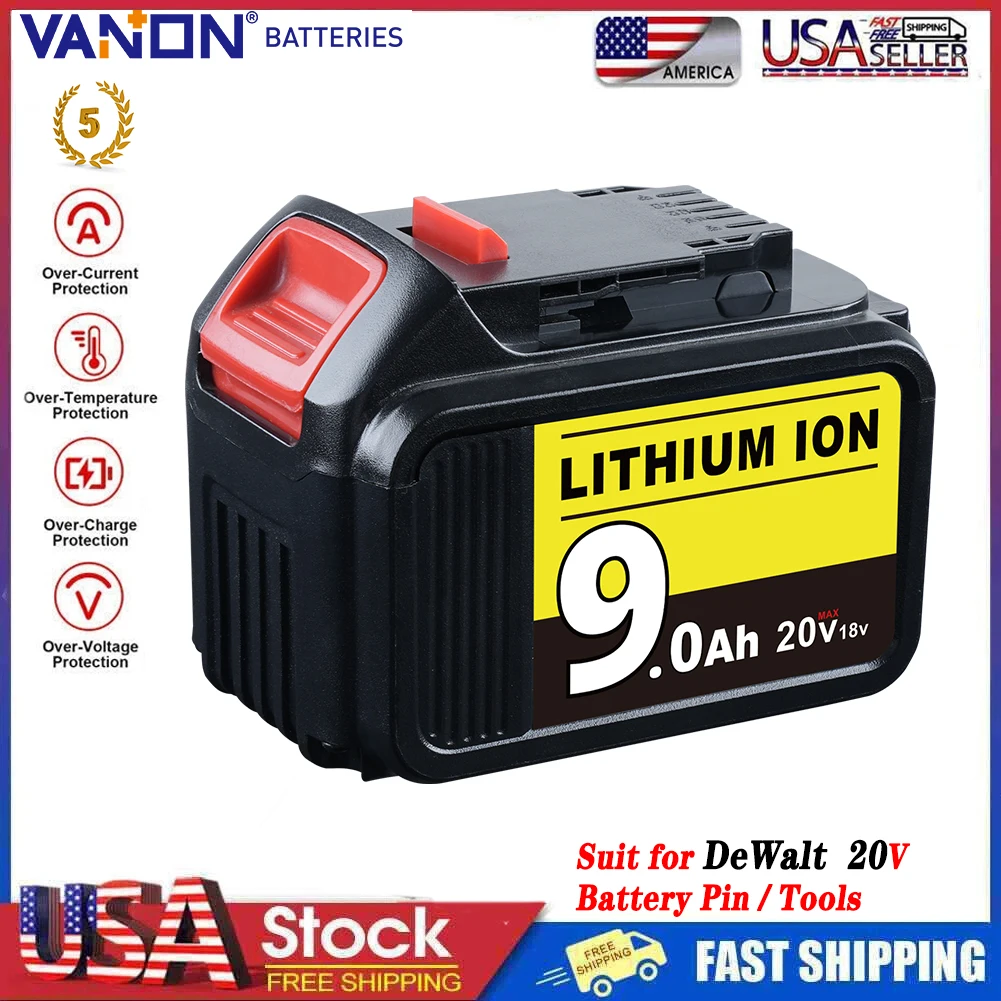 

Замена литий-ионного аккумулятора VANON 18 В 9,0 Ач для Dewalt 18 В XR DCB182 DCB184-XJ DCB200 DCB101 DCB107 DCB112 DCB115, штифт аккумулятора для инструмента