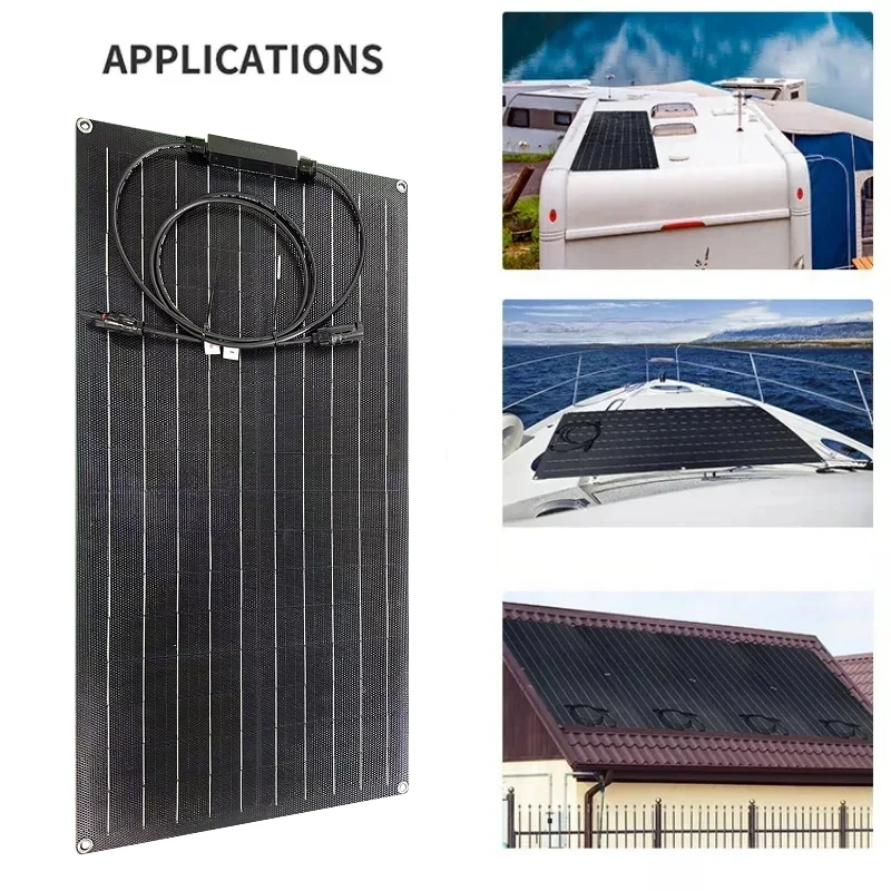 300W Solar Panel Kit 18V ETFE Flexible Monocrystalline Solar Cell Power Charger with 60A Controller for Camping Yacht RV Car