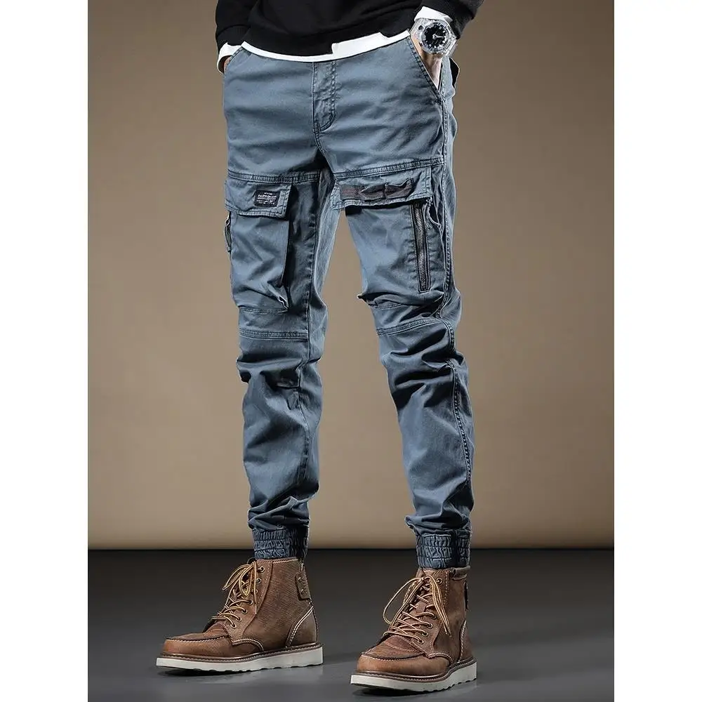 New arrive men’s light luxury cargo pants,multi-pockets harem pants,outdoors sports tactical pants,slim-fit casual jeans pants;