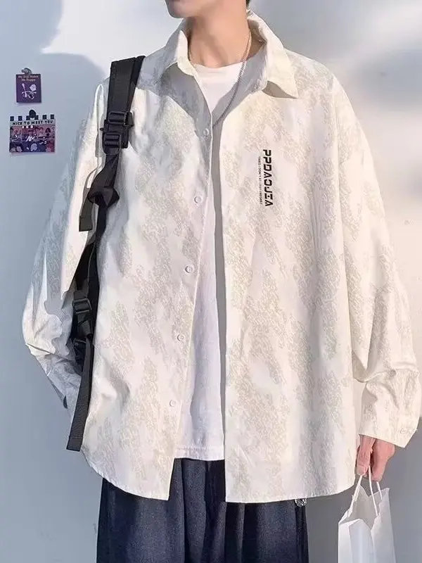 

Collaboration Long Sve Men's irt Versatile Print Large Size Casual Outerwear Design Spring Autumn Loose Fit Printed irt