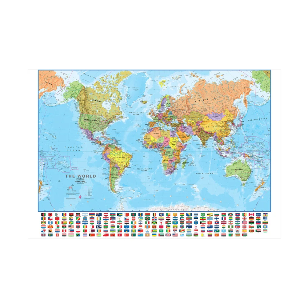 120x80cm The World Map in English Painting Wall Art Poster Printed Decorative Hanging Picture Living Room Office School Supplies