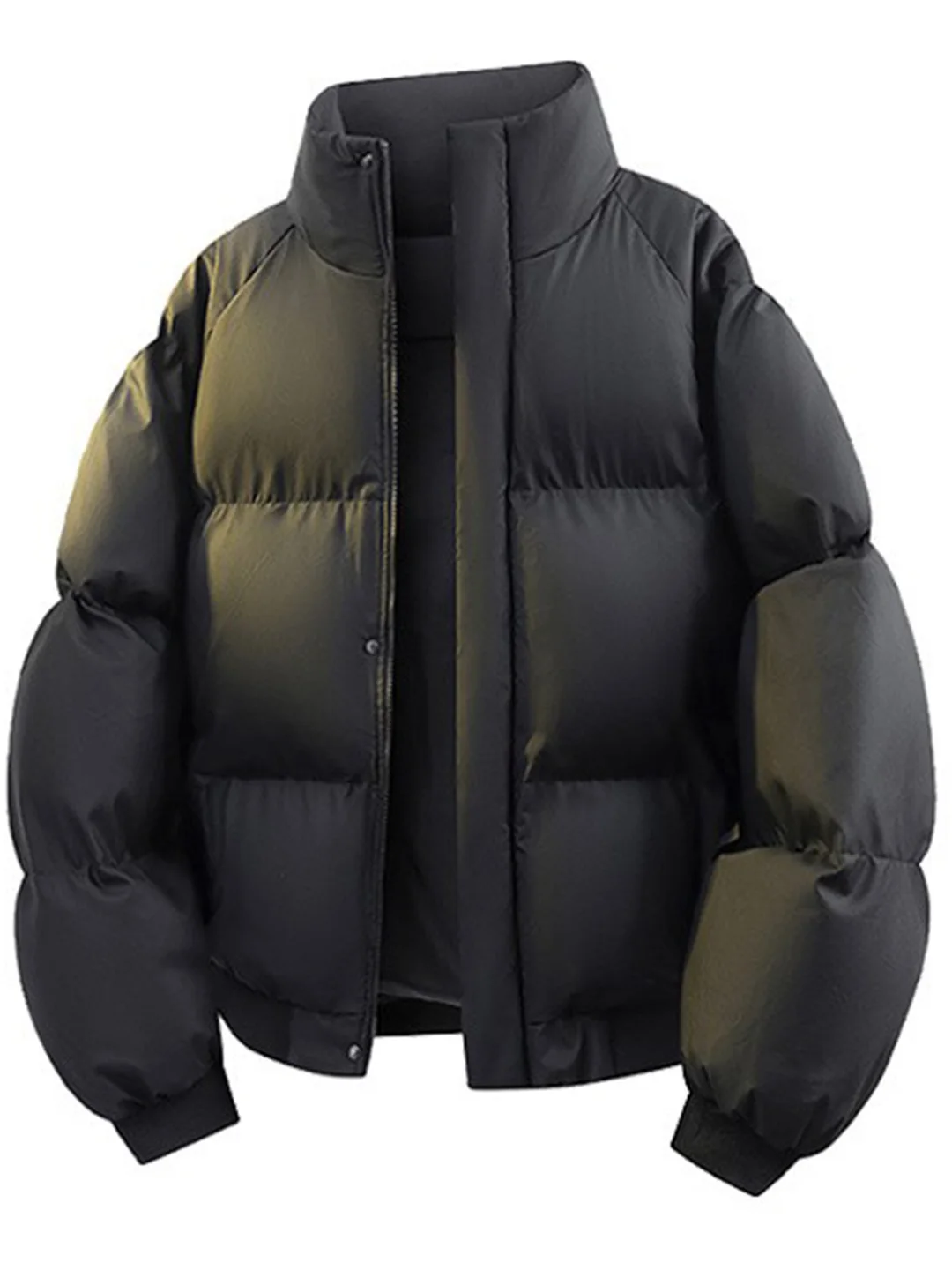 

Cleanfit Faionable Pure Color Stand Collar PU Leather Cotton Jaet Men's Thiened Winter Coat Casual Sle Zipper Closure