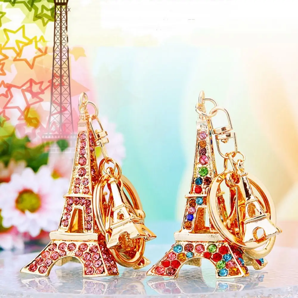 Zinc Alloy Eiffel Tower Paris Keychain Mini Two-sided Rhinestone Eiffel Tower Keyring Three-dimensional Multicolour