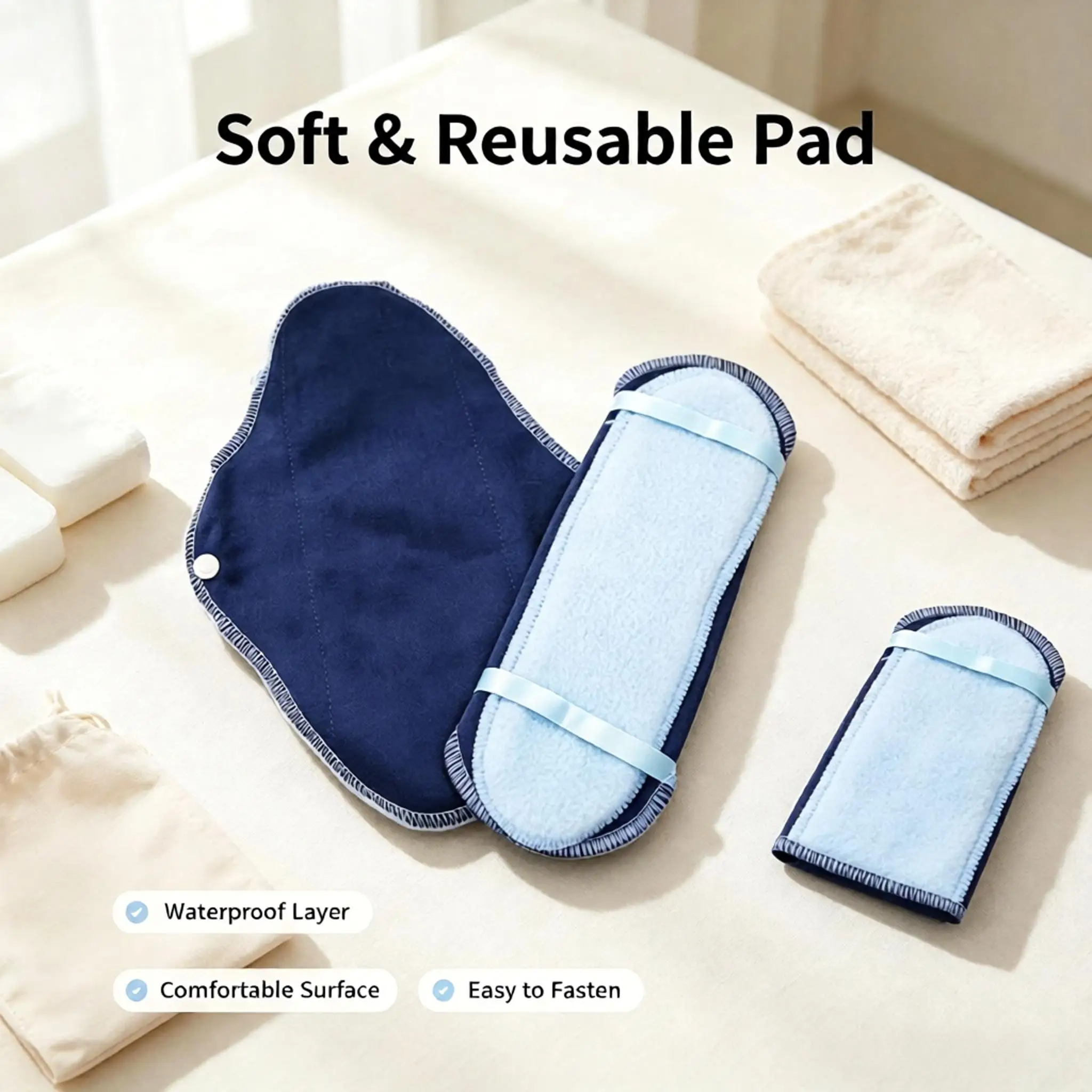 Fotografia 3: Conjunto de 8 Absorventes Menstruais Laváveis em Fleece para Adultos, Impermeáveis e Reutilizáveis, para Incontinência de Idosos e Período Menstrual
