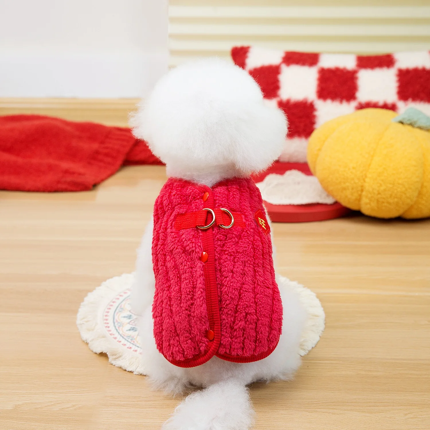 

Winter dog clothes embroidered fleece jacket two feet anti-hair loss pet clothing