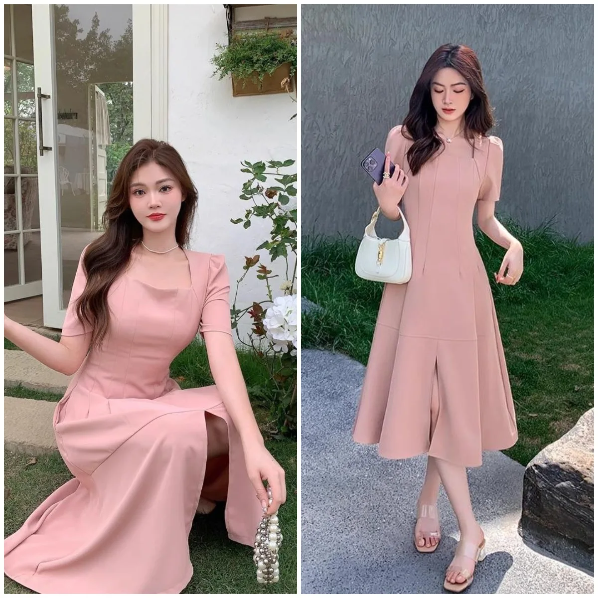 

Women's Summer Elegant French Square Collar Party Small Skirt Design Tight Waist Long Dress for Women