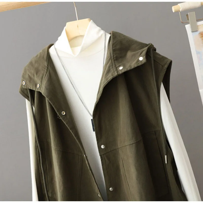 

Women's Waistcoat Cotton And Linen Loose Leisure vest 2026 Spring Aummer Autumn Vest Versatile Hooded Sleeveless Camisole Jacket