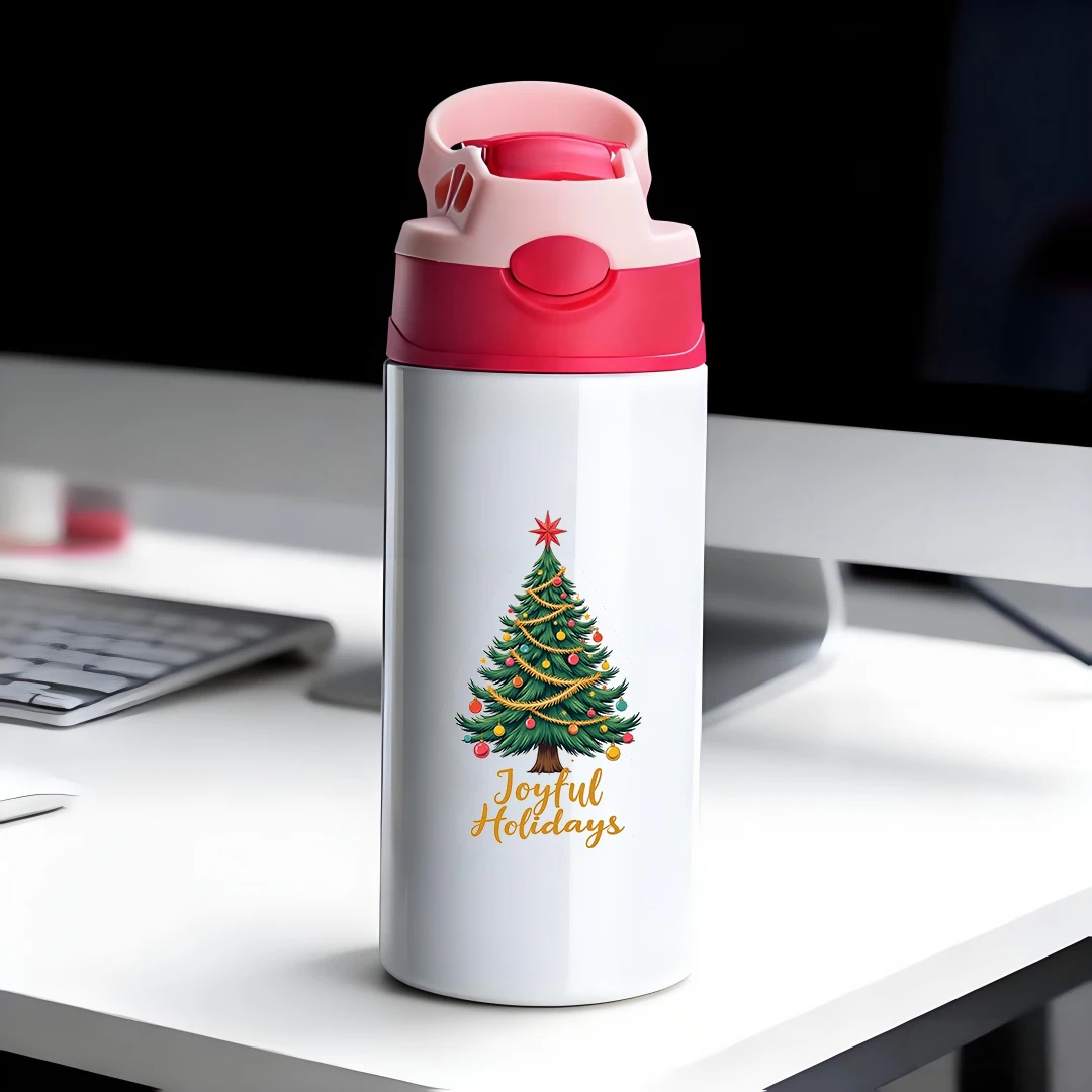 

304 stainless steel thermal cup Christmas tree themed stickers kids straw cup Essential Christmas gift Cozy and