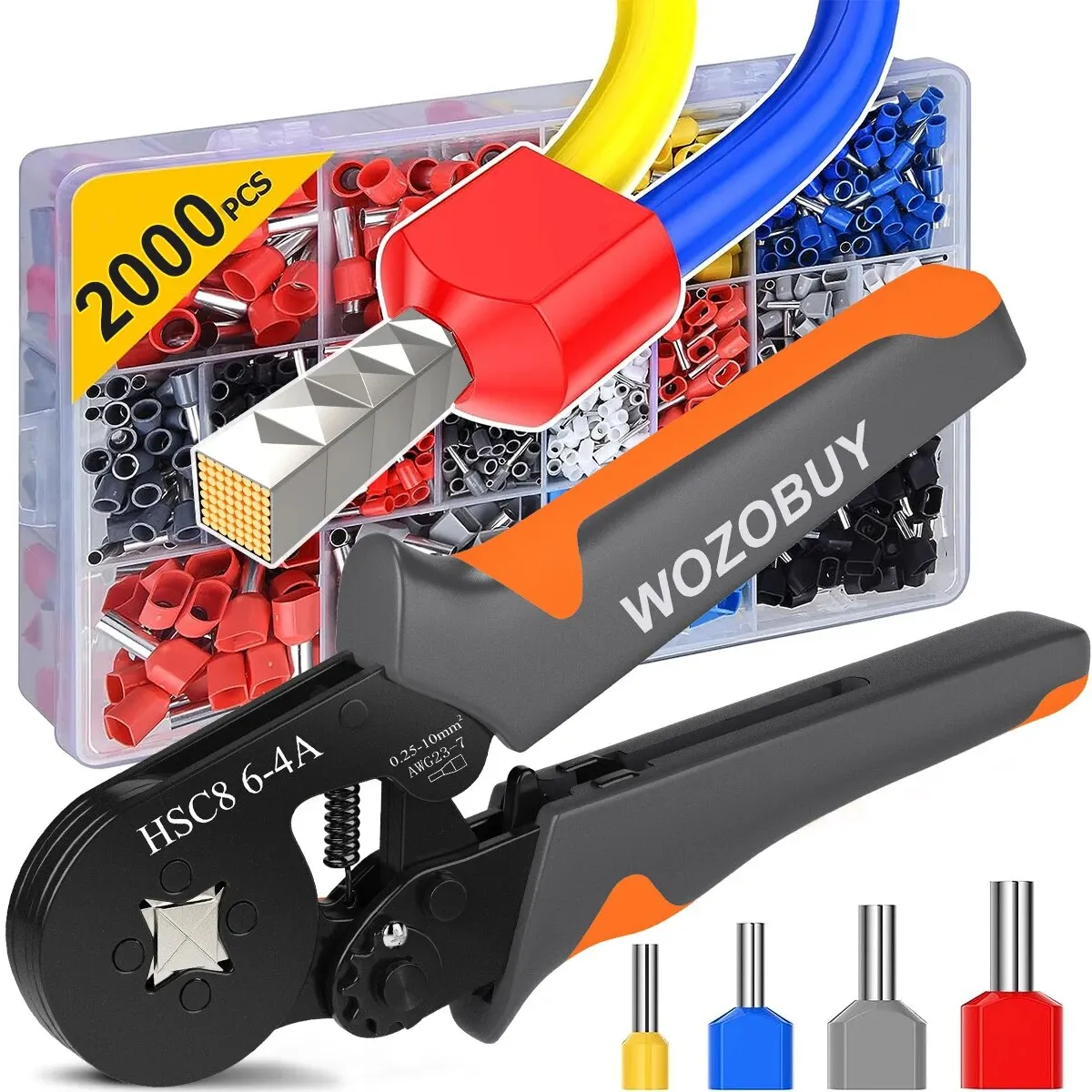 WOZOBUY Tube Terminal Crimping Tools Ferrule Crimping Pliers HSC8 6-4 0.25-10mm² 23-7AWG Square Ratcheting Electrician Clamp Set