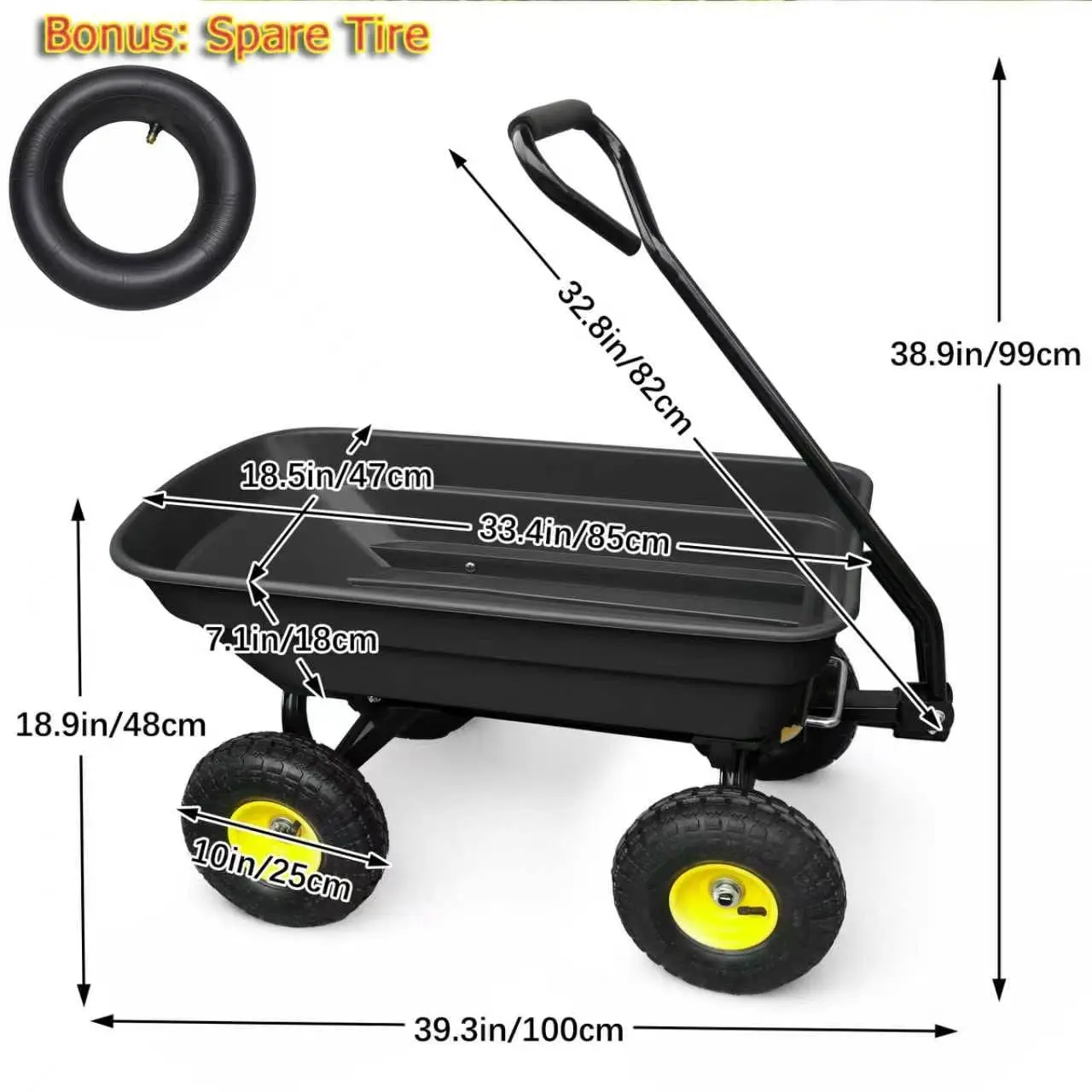 Heavy-Duty Garden Cart, Steel Frame, 350 lb Capacity, Quick-Release Dump