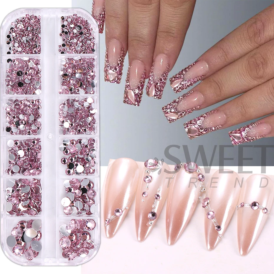 12 Grids Resin Y2K Nail Art Rhinestone Decoration Flat Bottom AB Glittering Manicure Charm 2/3/5/6mm Gem DIY 3D Jewelry Ornament